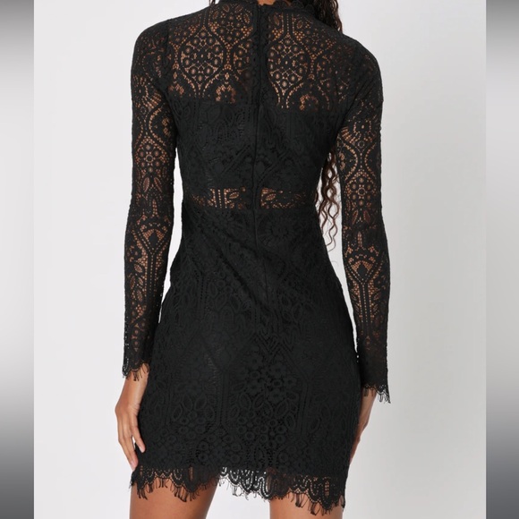 Lulus black lace cutout long sleeve mini dress, mock neck, medium, NWT - Picture 4 of 9